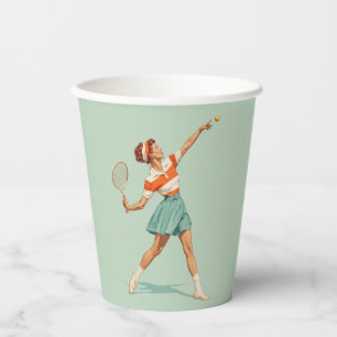 Vintage Tennis Serve Illustration Paper Cups