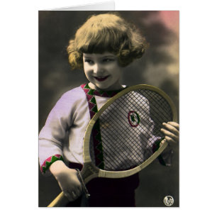 Vintage Tennis Sports, Happy Girl with Racket Cards