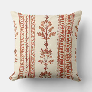 Vintage Terracotta Botanical Toile on Cream Throw Pillow