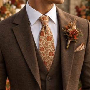 Vintage Terracotta Crafts Botanical Floral Neck Tie