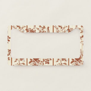 Vintage Terracotta Farm Hen Toile Design License Plate Frame
