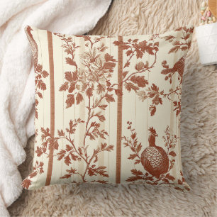Vintage Terracotta Farm Hen Toile Design Throw Pillow