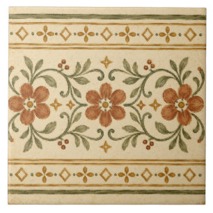 Vintage Terracotta Floral Garden Ribbon Border Ceramic Tile