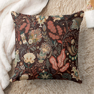 Vintage Terracotta Folk Paisley Earthy Floral Throw Pillow