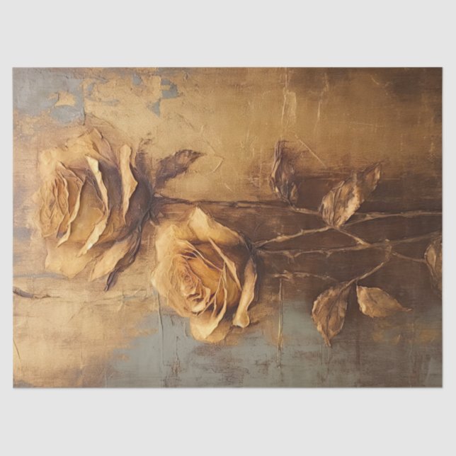 Vintage terracotta French roses faux gold chic Tissue Paper (Front)