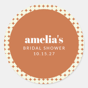 Vintage Terracotta Geometric Bridal Shower Custom Classic Round Sticker
