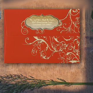 Vintage Terracotta Gold Swirl Wedding Envelope