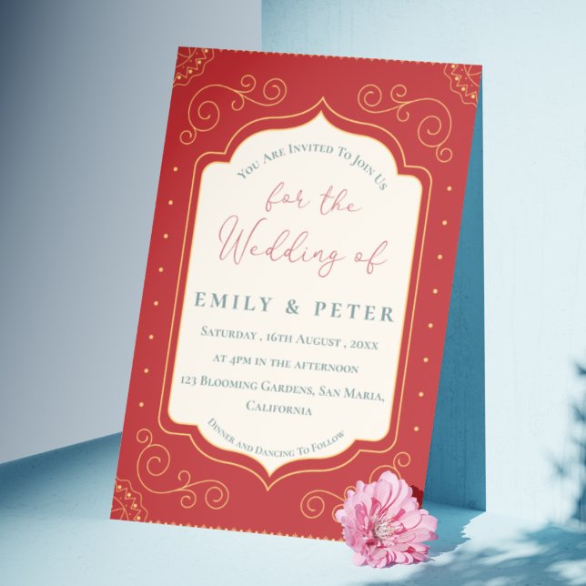 Vintage Terracotta Golden Frame Border Wedding Invitation (Vintage Terracotta Golden Frame Border Wedding Invitation)