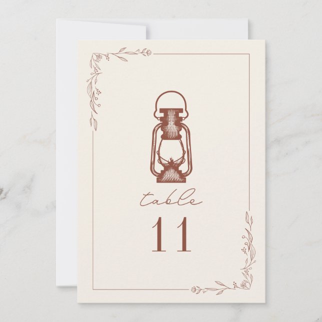Vintage Terracotta Lantern Wedding Table Number (Front)