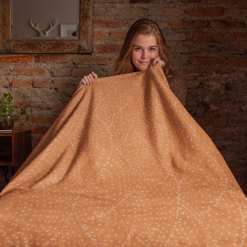 Vintage Terracotta Orange Geometric Line Pattern Fleece Blanket