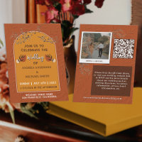 Vintage Terracotta Rust QR Code Photo Boho Wedding