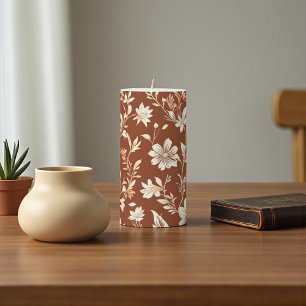 Vintage Terracotta Seamless Boho Floral Pattern Pillar Candle