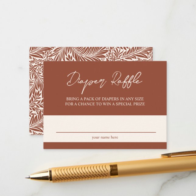 Vintage Terracotta Wildflower Diaper Raffle Enclosure Card (Front/Back In Situ)