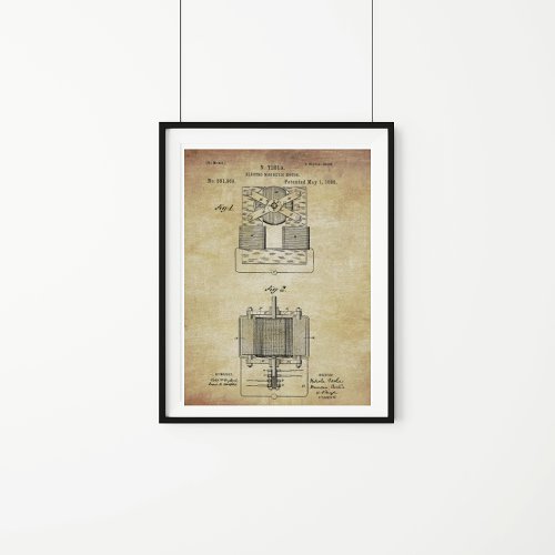 Vintage Tesla Electro Magnetic Motor Patent  Poster