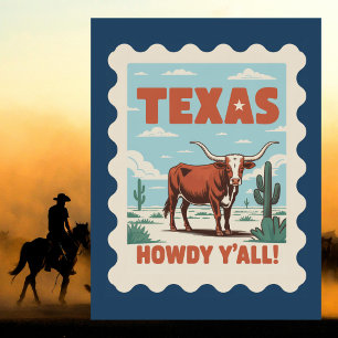 Vintage Texas Classic Cowboy Longhorn Postcard