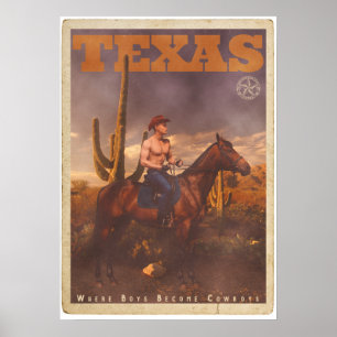 Vintage Texas Cowboy Poster