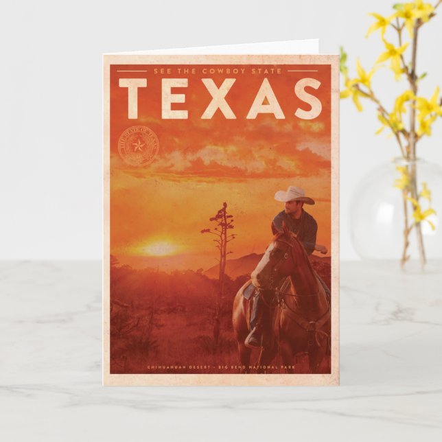 Vintage Texas Cowboy Travel Card (Yellow Flower)