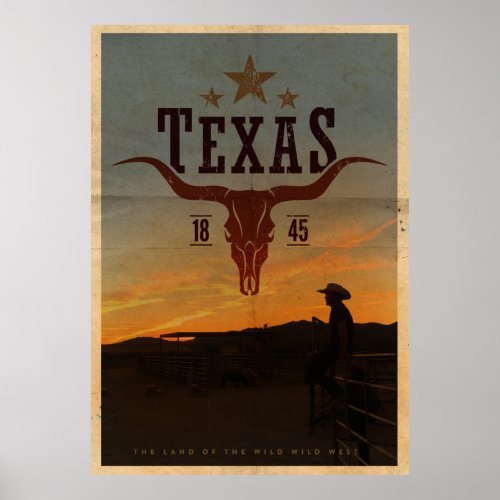 Vintage Texas Cowboy Travel Poster