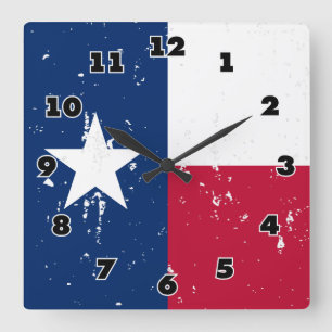 Vintage Texas flag square wall clock for Texans