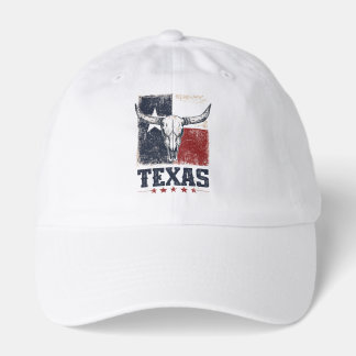 Vintage Texas Longhorn Bull Skull Distressed Flag Hat