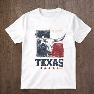 Vintage Texas Longhorn Bull Skull Distressed Flag T-Shirt
