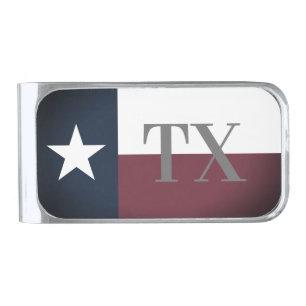 Vintage Texas state flag custom monogram Silver Finish Money Clip