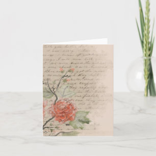 Vintage Text and Roses Design Notecard