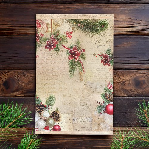 Vintage Text with Christmas Botanicals Decoupage Tissue Paper