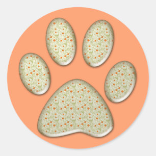 vintage textile kitty paw print classic round sticker