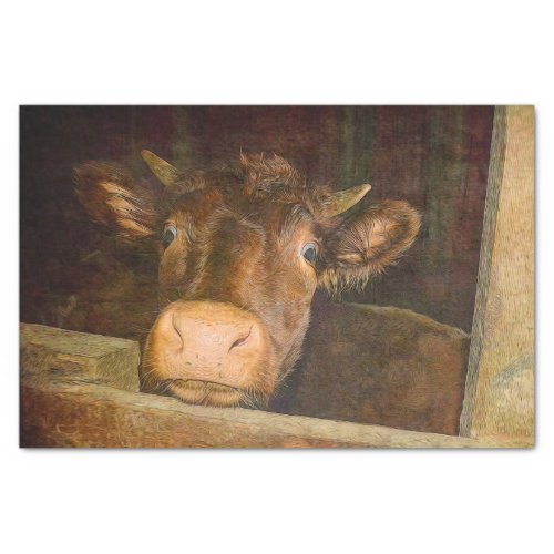 Vintage Texture Cow In Barn Rustic Country Funny Tissue Paper
