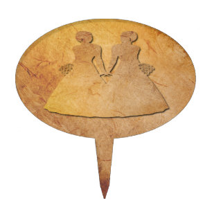 Vintage Texture Lesbian Wedding Cake Decoration Topper