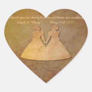Vintage Texture Lesbian Wedding Heart Sticker