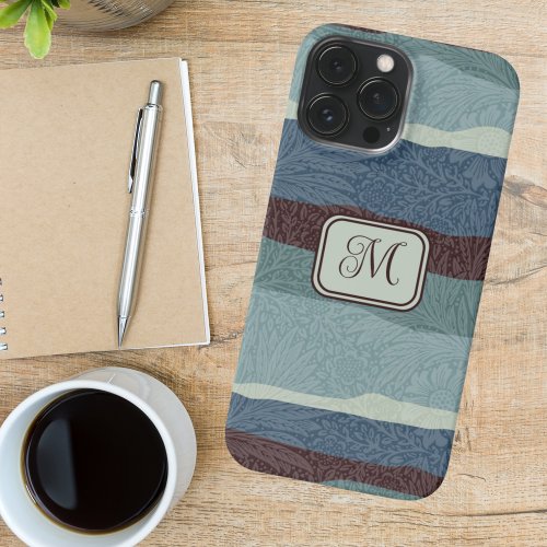 Vintage Texture Look Blue Brown Stripe Initial iPhone 13 Pro Max Case