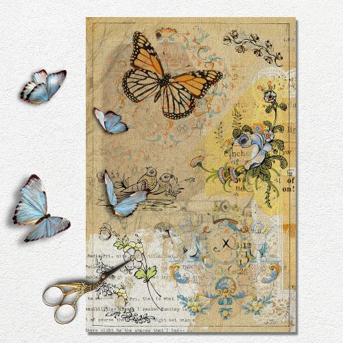 Vintage Texture Rustic Butterfly Decoupage  Tissue Paper