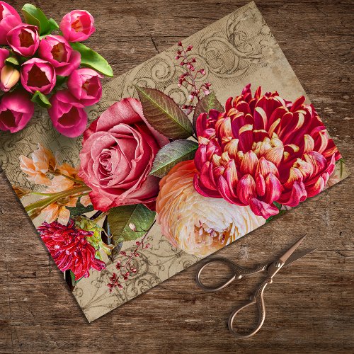 Vintage Texture Rustic Floral Decoupage Tissue Paper