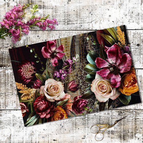 Vintage Texture Rustic Floral Decoupage  Tissue Paper