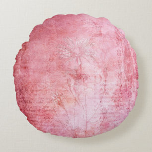 Vintage texture scrapbook pink round pillow