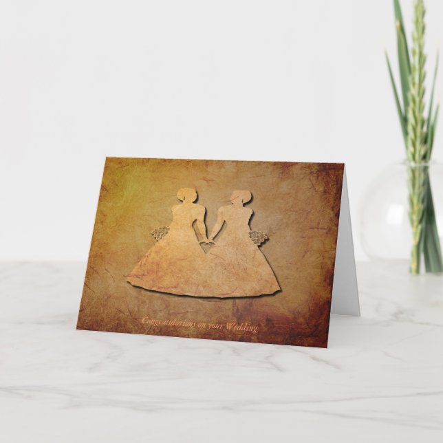 Vintage Texture Wedding Card for Lesbians (Front)