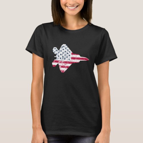 Vintage Textured American Flag F_22 Raptor T_Shirt