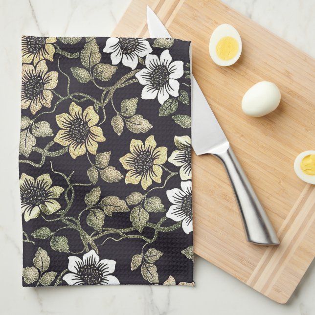 Vintage Textured Anemone Floral Background | Kitchen Towel (Quarter Fold)