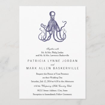 Vintage Textured Octopus Invitation by TerryBain at Zazzle