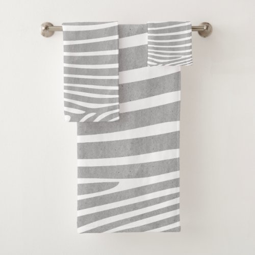 Vintage Textured Zebra Print Pattern Neutral Grey Bath Towel Set