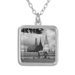 Vintage Thailand Bangkok Chapel Royal Palace view Silver Plated Necklace