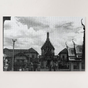 Vintage Thailand Bangkok Wat Phra Kaew tourists Jigsaw Puzzle