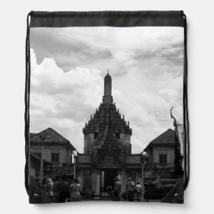 Vintage Thailand Bangkok Wat Phra Kaew tourists Po Drawstring Bag