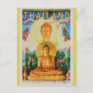 Vintage Thailand Buddha Statue Travel Postcard