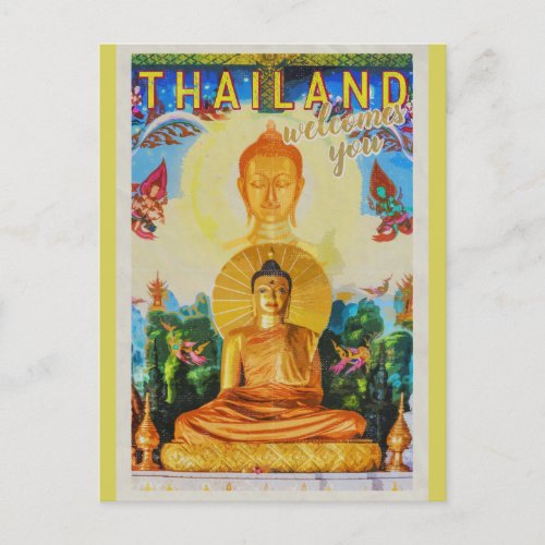 Vintage Thailand Buddha Statue Travel Postcard