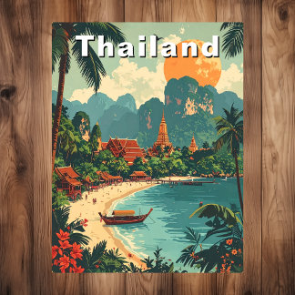Vintage Thailand Tropical Beach Travel Art Postcard