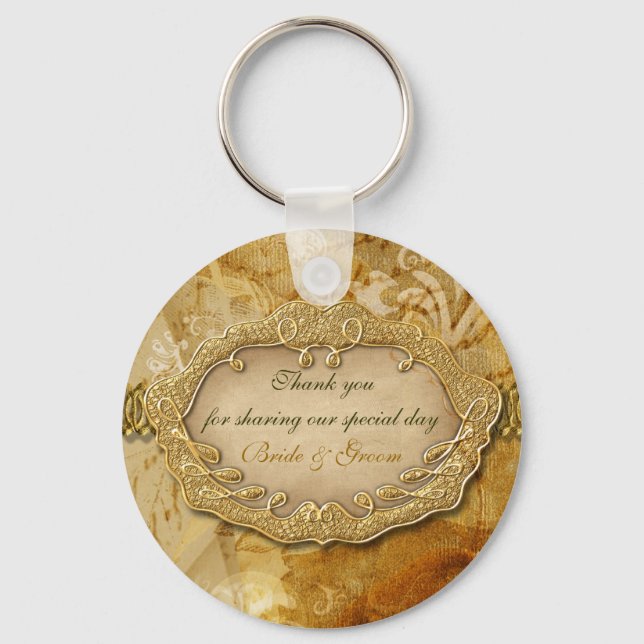 Vintage "thank you" gold brown wedding keychain (Front)