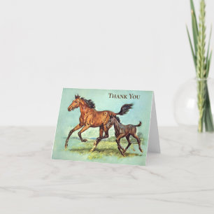 Vintage - Thank You - Horses Run in a Pasture, Card